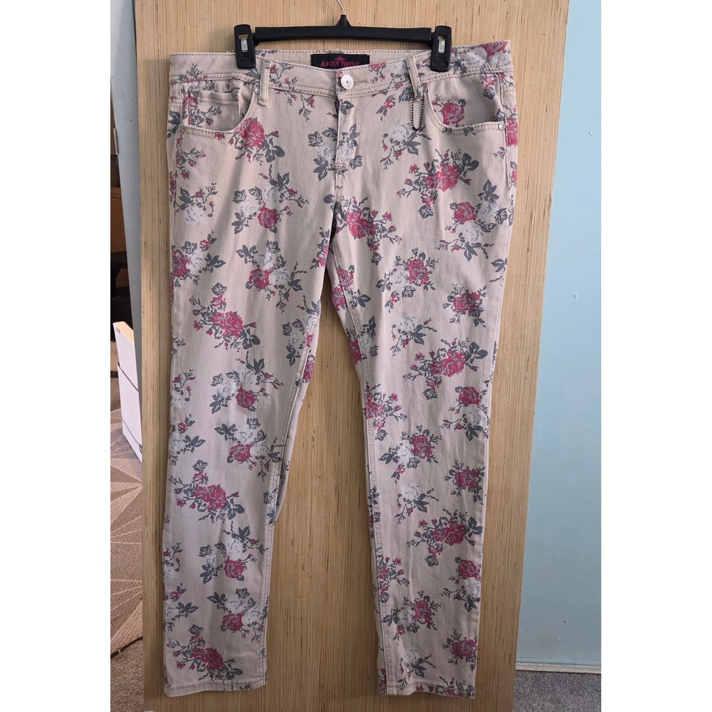 Almost Famous Womens Floral Skinny Jeans Size 17 Beige Pink Gray‎ Casual Pants